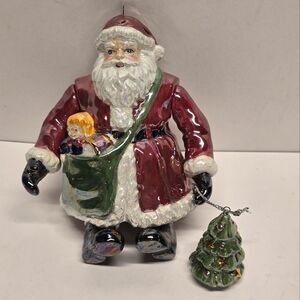 Vintage Dept 56 Ceramic Santa Christmas Ornament Jointed Iridescent Glaze